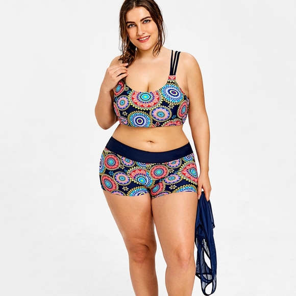 Rosegal Other - Rosegal Printed Bikini with Mesh Tank Top XXL